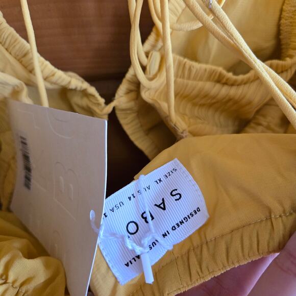 SABO Mable Dress Mustard Yellow NWT XL Crepe Cutout Midi Pleat Skirt Open Back - Picture 6 of 6